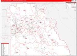 Lakeland-Winter Haven Metro Area Wall Map Red Line Style 2026